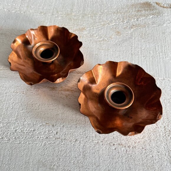 Set of Two Vintage Drumgold Hammered Copper Candle Stick Holders - Picture 1 of 12
